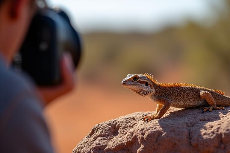 Wildlife photographer capturing bearded dragon